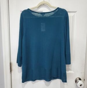 J. Jill Linen Blend Lightweight Blue  Round Neck 3/4 Sleeve Sweater Size LP NWT